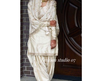 Gold White Salwar Kameez Suit Patiala Shalwar Suit Dupatta Salwar Kameez Designer Punjabi Patiala Salwar Suit For Women Indian Patiala Dress