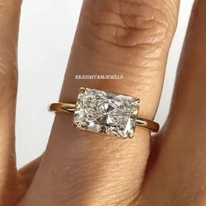 3CT Radiant Cut Moissanite Engagement Ring Solid Gold Solitaire 4 Prong Low Profile Setting Elegant Minimalist Bridal Ring