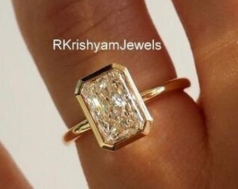 2CT Radiant Cut Moissanite Bezel Setting Engagement Ring Radiant Cut Wedding Ring Radiant Solitaire Ring Anniversary Ring