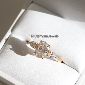 2 CT Oval Cut Moissanite Three Stone Engagement Ring Three Stones Wedding Ring Oval and Pear Cut Ring Bridal Anniversary Ring Gifts Her