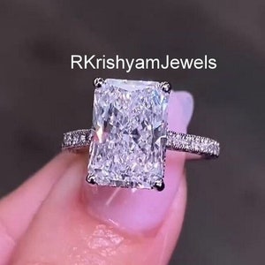 5 CT Radiant Cut Moissanite Engagement Ring With Hidden Halo Radiant Cut Wedding Ring Radiant Solitaire Ring Anniversary Ring Gift for Her
