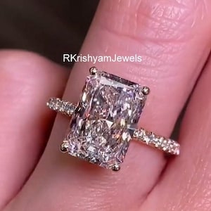 4 CT Radiant Cut Moissanite Engagement Ring Radiant Hidden Halo Ring Radiant Cut Wedding Ring Radiant Cut Solitaire Ring Anniversary Ring