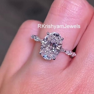 Bague de fiançailles en moissanite ovale 3 carats Bague diamants marquise avec halo caché Bague de mariage ovale Bague solitaire ovale Bague d'anniversaire