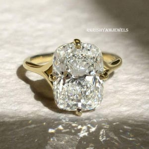 3CT Elongated Cushion Cut Moissanite Engagement Ring | Solid Gold Solitaire Ring | Vintage Inspired Ring | Bridal Jewelry