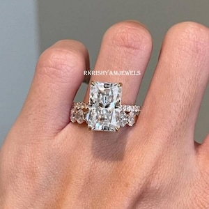 4 CT Radiant Cut Moissanite Bridal Set Ring With Oval Band Radiant Cut Wedding Ring Radiant Solitaire Ring Anniversary Ring