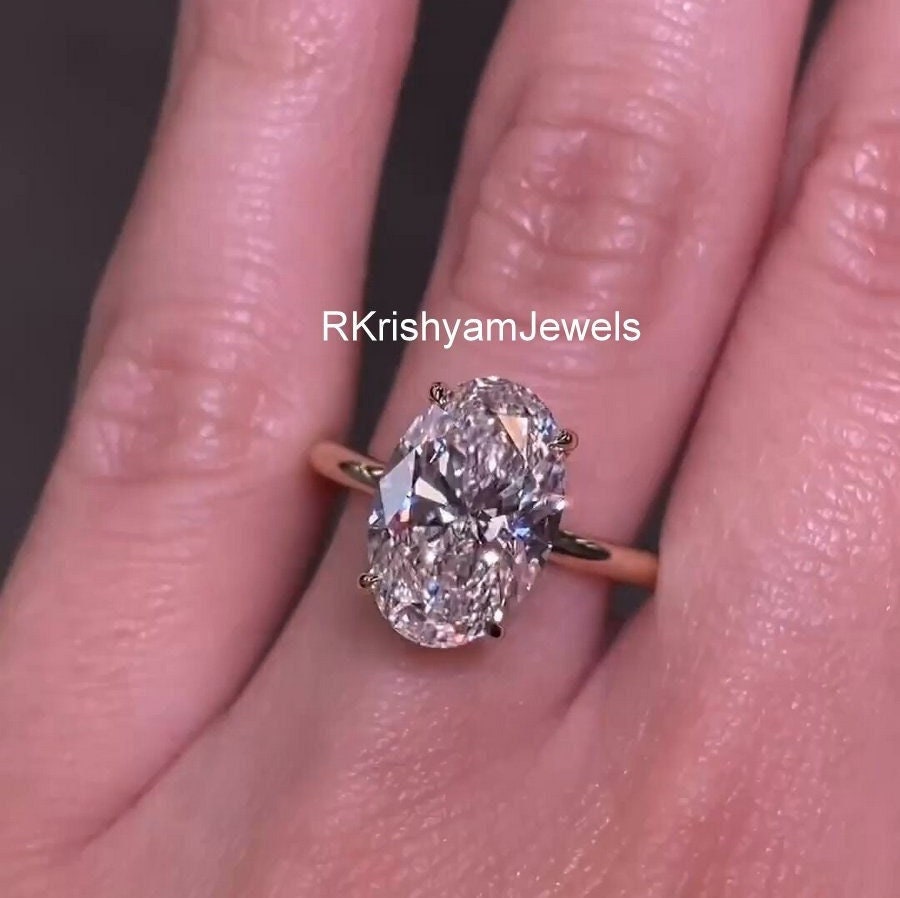 3.50CT Oval Moissanite Engagement Ring Oval Hidden Halo  Ring 14k Solid Gold Ring Oval Cut Wedding Ring Oval Solitaire Ring Anniversary Ring