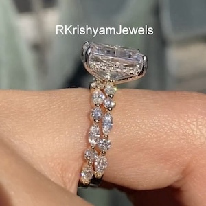 4 CT Radiant Moissanite Bridal Set Ring Radiant Cut Wedding Ring Radiant Solitaire Ring Anniversary Ring Radiant With Marquise Bridal Set