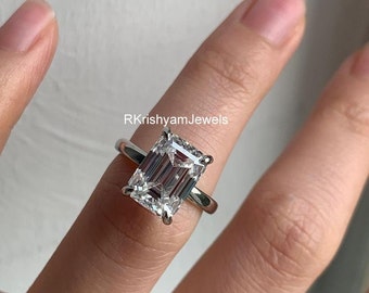 3CT Emerald Moissanite Engagement Ring Emerald Diamond With Hidden Halo Ring Emerald Cut Wedding Ring Emerald Solitaire Ring