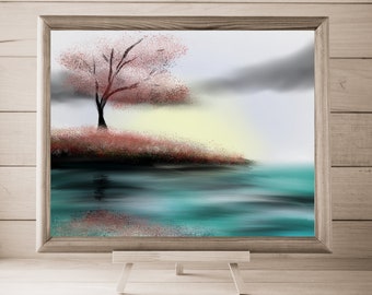 Scenic wall art nature painting printable art modern landscape print tranquil wall art decor lakeside peaceful landscape digital download