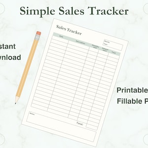 Simple Sales Tracker - Instant Download - Printable and Fillable PDF Versions Included