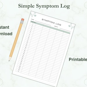 Simple Monthly Symptom Diary - Instant Digital Download - Printable PDF - Easily Keep Track of Recurring Health Symptoms