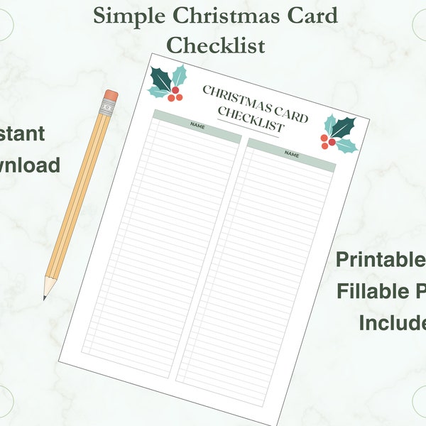 Simple Christmas Card Checklist - Digital Download - Printable PDF and Fillable PDF Versions Included