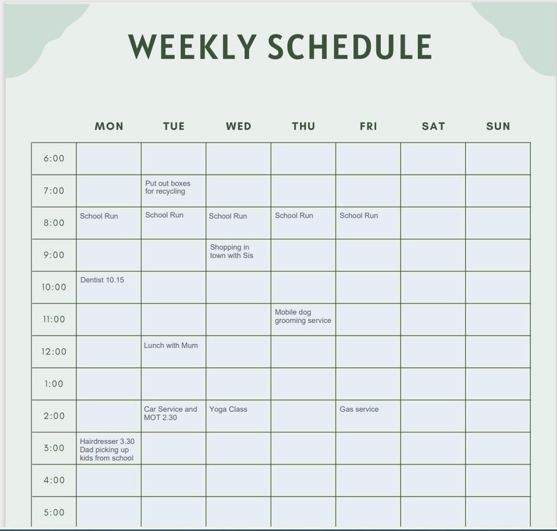 Simple Weekly Schedule Planner - Digital Download - Printable PDF and ...
