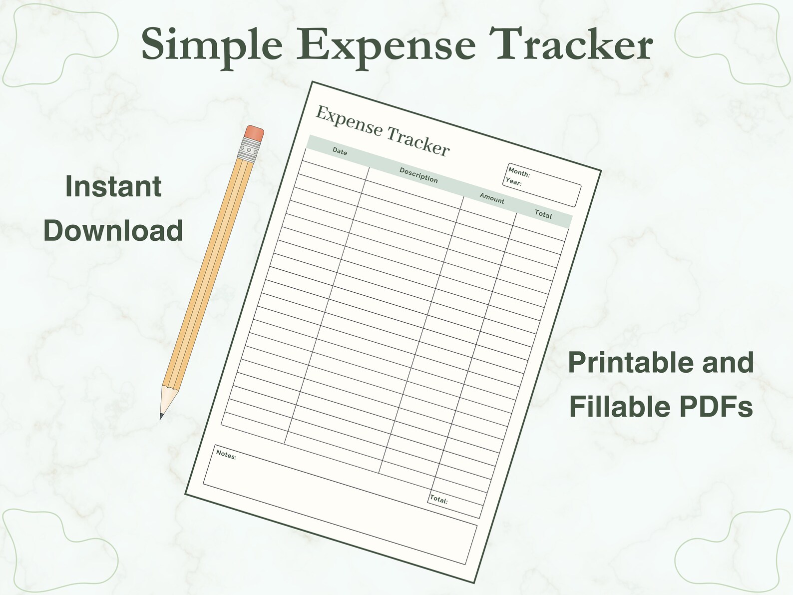 Simple Expense Tracker - Digital Download - Printable PDF and Fillable ...