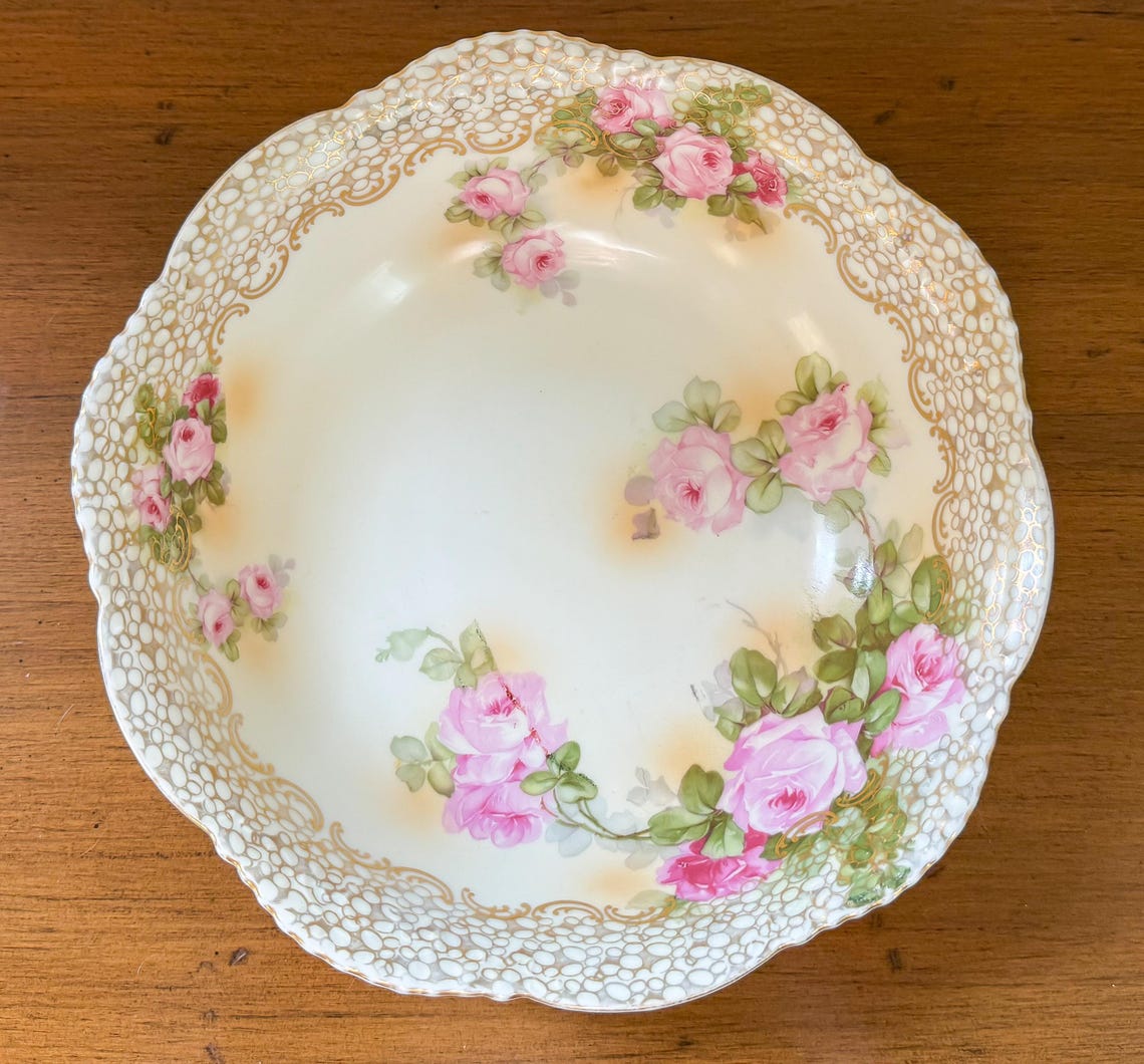 Vintage Porcelain Pink Roses & Gold BP Württemberg Serving Bowl ...