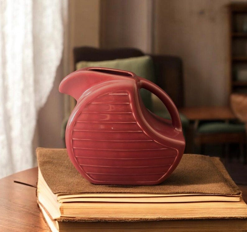Art Deco Style Pitcher by Feltman Langer 1980s Maroon image 1