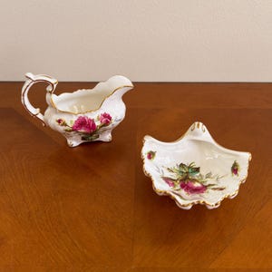 Hammersley “Grandmother’s Rose” Bone China Creamer & Shell Dish Set, Made in England