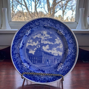 Antique Blue Transferware Historical State House Plate