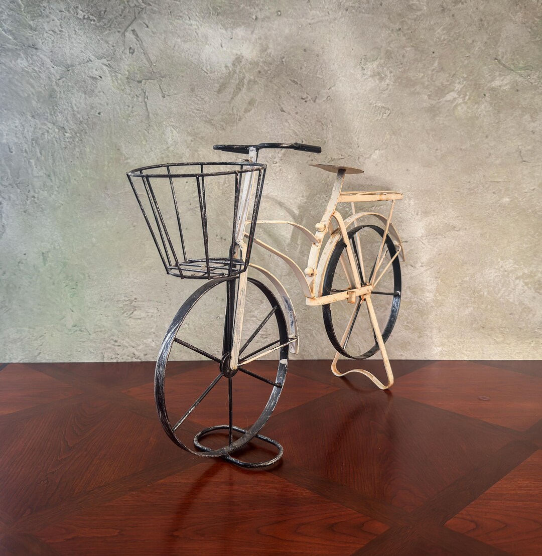 Vintage Metal Bicycle Plant Stand | Distressed White & Black Bicycle ...