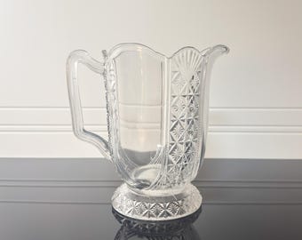 Antique EAPG Clear Glass Pitcher by Richards & Hartley #900, Paneled Diamond Cut and Fan