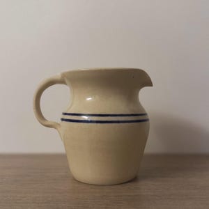 Hand Thrown Stoneware Creamer or Mini Pitcher by Casey Pottery | Beige & Navy Blue