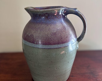 Handmade Studio Art Pottery Jug Lavendar & Gray Drip Glazed