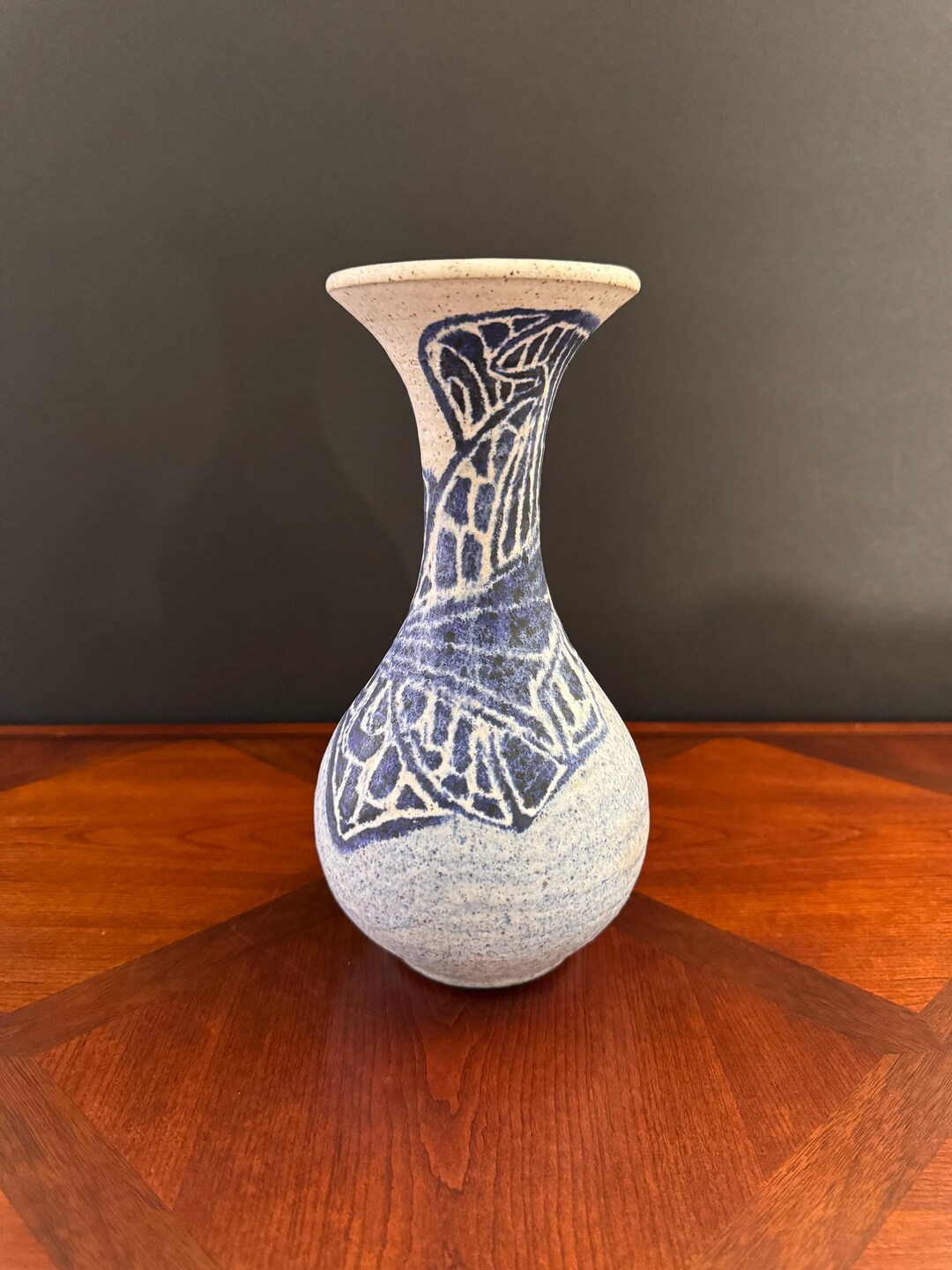 Signed Studio Pottery Vase With Abstract Design Blue/white - Etsy