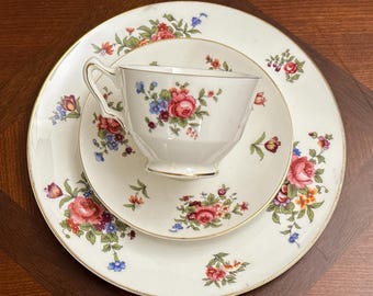 Vintage Crown Staffordshire Hampton Snack Sets, Plates W Cups, Set