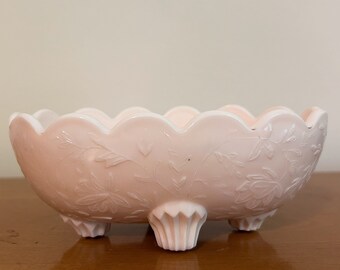 Vintage Shell Pink Milk Glass Four Toed Open Candy Dish by Jeannette Glass Company