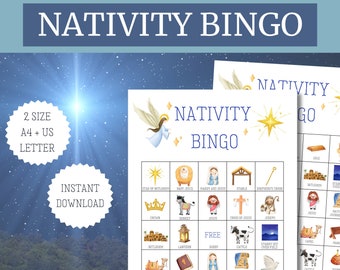 Nativity Bingo Game - Printable Nativity Game Activity, Christian Nativity Bingo Game - Printable Bingo Cards - Christian Game