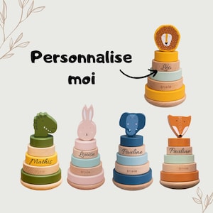 Wooden Stacking Rings Toy - Rabbit, Fox, Lion, Elephant and Dinosaur
