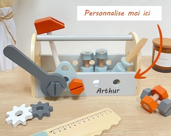 Customizable Wooden Toolbox - Personalized children's birthday gift, 2-year-old baby gift, personalized children's toy, children's birthday