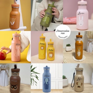 Personalized Trixie children's bottle, 350ml/500ml - children's school bottle with first name, children's bottle with straw, personalized children's bottle