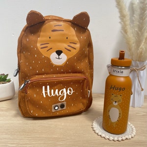 Personalized Tiger Children's Backpack + 500ml Water Bottle Kit - children's back-to-school school bag, primary school bag with first name, A4 bag