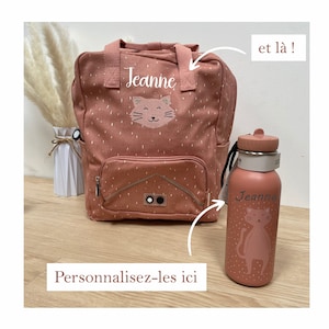 Personalized cat children's backpack and water bottle kit, girl's bag, children's school backpack, children's water bottle, back-to-school kit