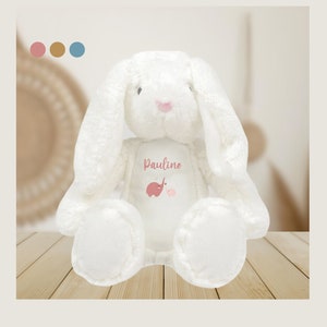 White rabbit cuddly toy personalized birth first name with elephant