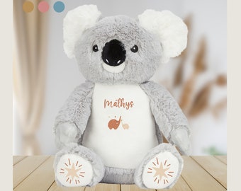 Peluche doudou Koala personnalisé naissance prénom avec éléphants et étoiles