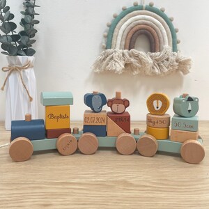 Personalized birth gift, Baby gift, Baby train with birth information, 12 month wooden toy, Trixie train