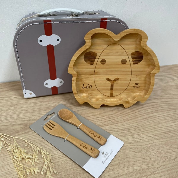 Kit repas enfant valisette assiette et couverts en bambou