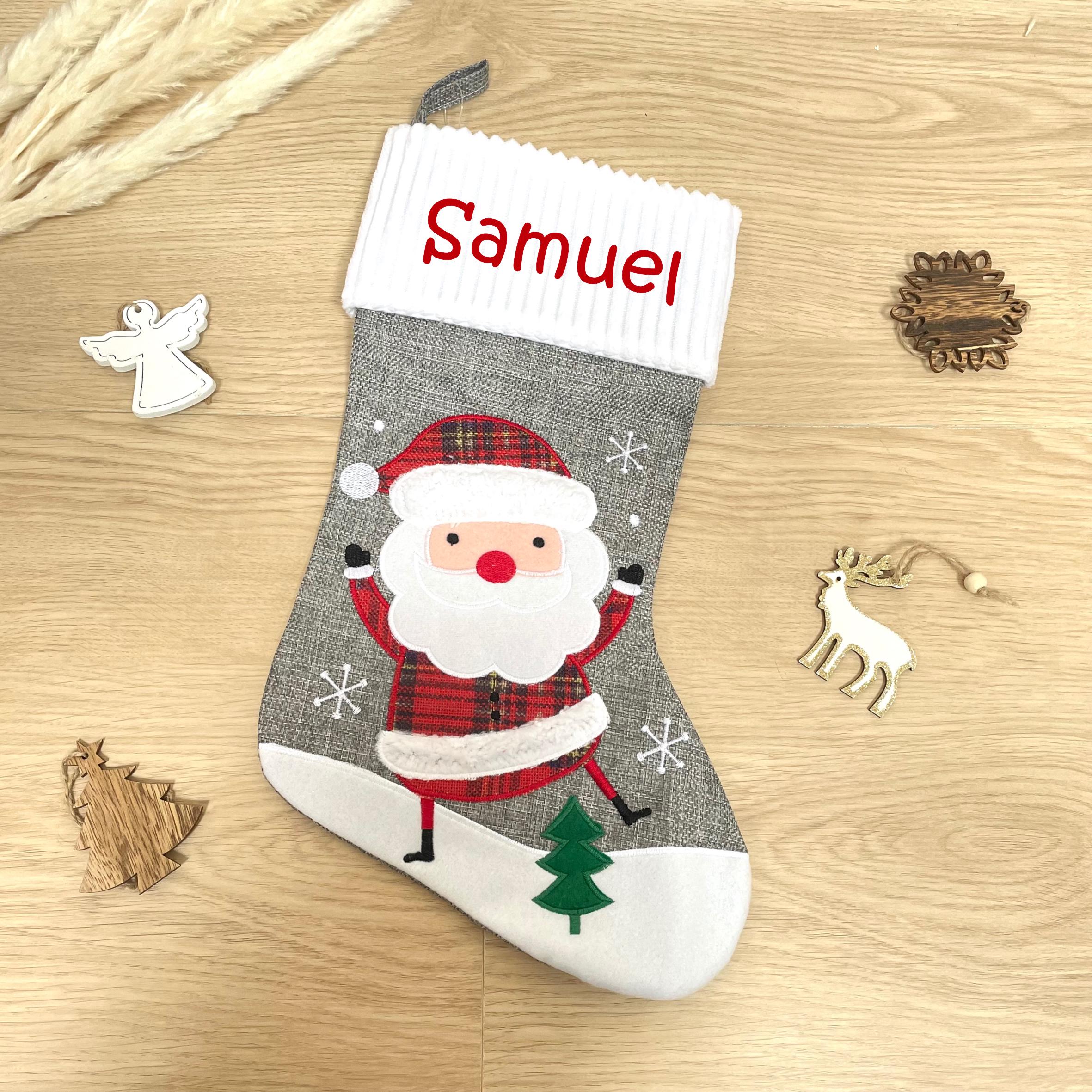 Chaussette De Noël Personnalisable Avec Prénom - Décoration Pour Sapin, Cheminée, Porte - Cadeau Familial Pour Enfants - Style Festif Rouge Et Vert