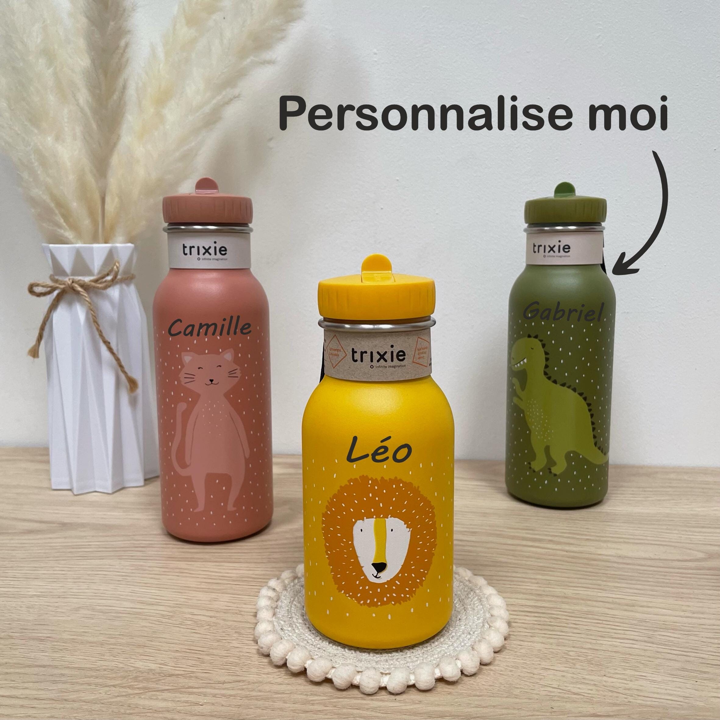 Personalized children's water bottle, trixie animal children's water bottle 350ml/500ml - customizable children's school water bottle, personalized back to school