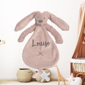 Personalized Pink Rabbit Comforter - personalized baby birth gift, flat baby comforter with first name, personalized baby gift, first name comforter