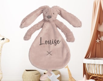 Personalized Pink Rabbit Comforter - personalized baby birth gift, flat baby comforter with first name, personalized baby gift, first name comforter