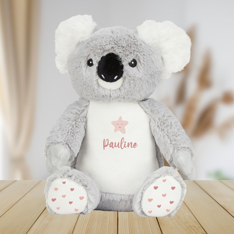 Peluche doudou Koala personnalisé naissance prénom avec étoiles et coeurs image 2