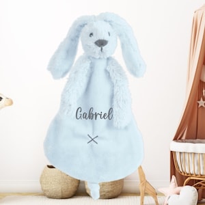 Personalized Flat Doudou Blue Rabbit personalized baby birth gift, flat baby comforter with first name, personalized baby gift, comforter with first name