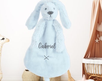 Personalized Flat Doudou Blue Rabbit personalized baby birth gift, flat baby comforter with first name, personalized baby gift, comforter with first name