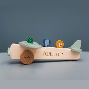 Personalized wooden animal plane, child&#39;s birthday gift with first name, personalized child&#39;s toy, engraved child&#39;s Christmas gift