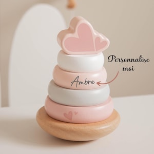 Personalized ring tower - personalized wooden baby gift, baby birth/baptism gift idea - wooden toy 1 year old baby, ring pyramid