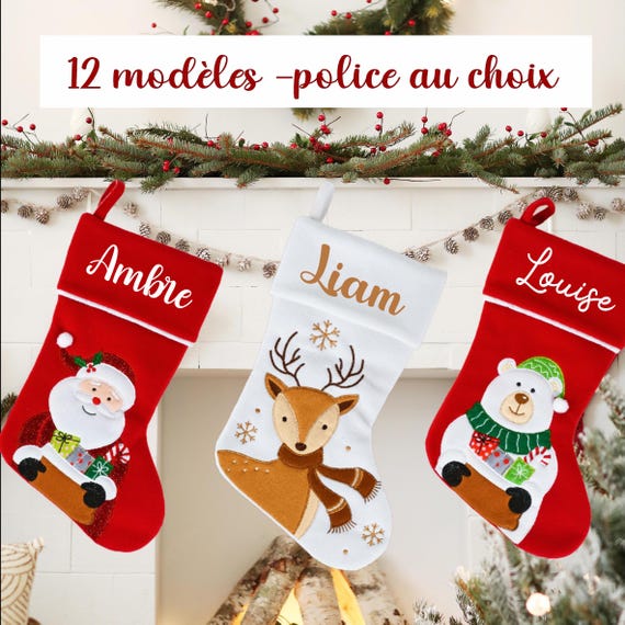 Chaussette Cadeau 33cm Chaussettes De Noël à Suspendre Mousyee - Lot De 2 (Père Noël Et Renne) - 33 Cm - Déco Sapin Chaussette Père Noël