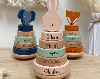 Personalized baby tower with rings - baby gifts, newborn baby gift, baby toy with name, 1 year old baby gift